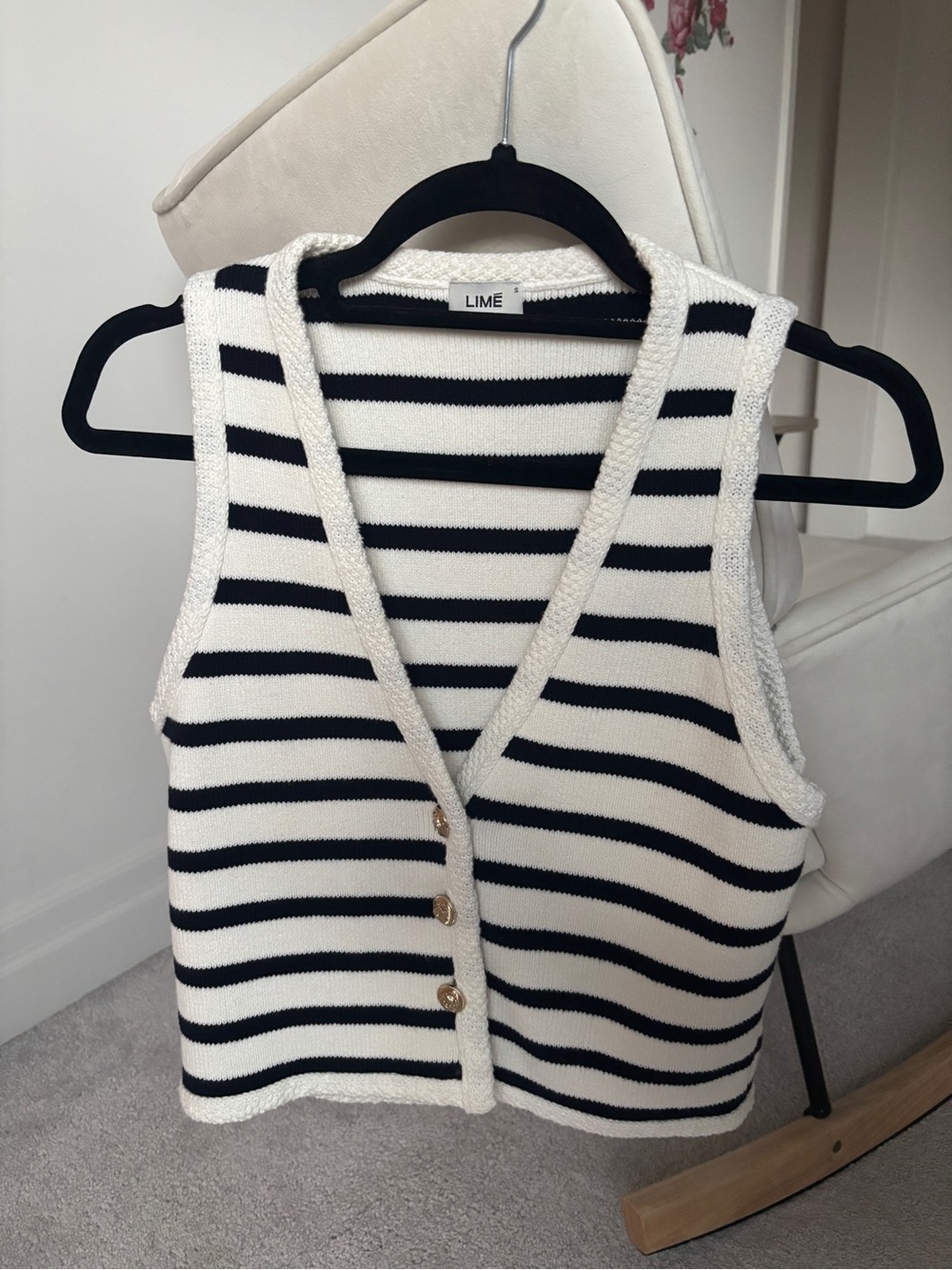 Cotton Women's Cream & Black Striped Knit Vest
